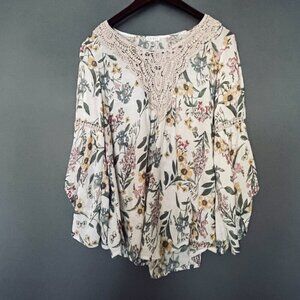 Spense Ivory Floral Lace Embellished Blouse Women's Medium